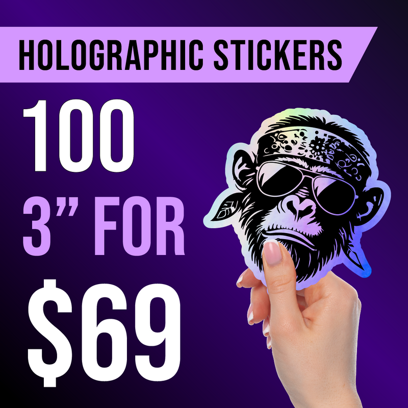 100 3" Custom Holographic Stickers Stickerine.com